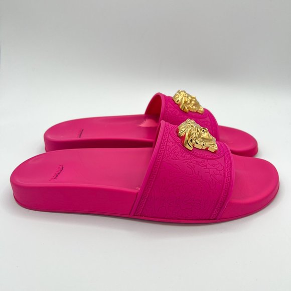 Women's Versace Barocco Palazzo Medusa Head Fuchsia Color Slides - Picture 7 of 15
